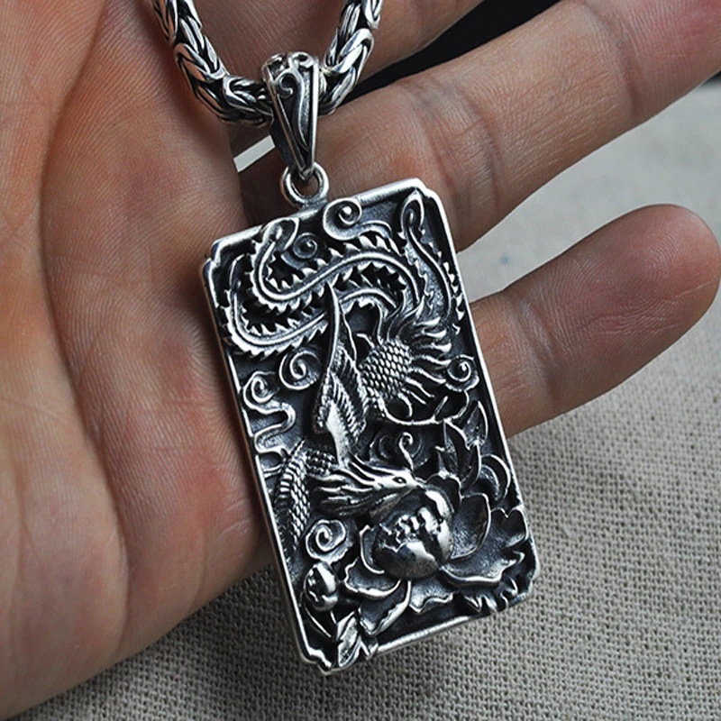 Чистое Серебро 925 пробы Оригинальное тайское серебро ручной работы Резные Феникс