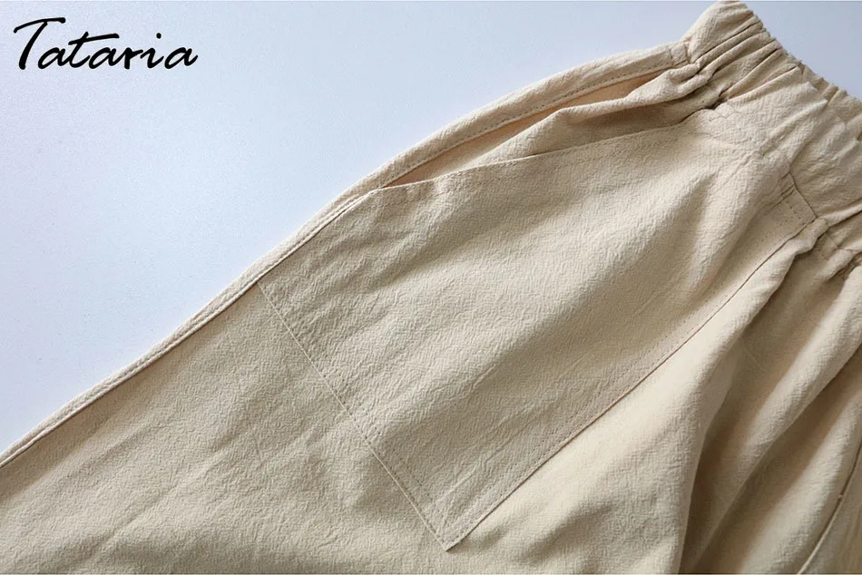 

Women's Cotton Pants Gray High Waisted Harem Loose Soft Elastic Waist White Summer Blue Casual 2021 Trousers for Female