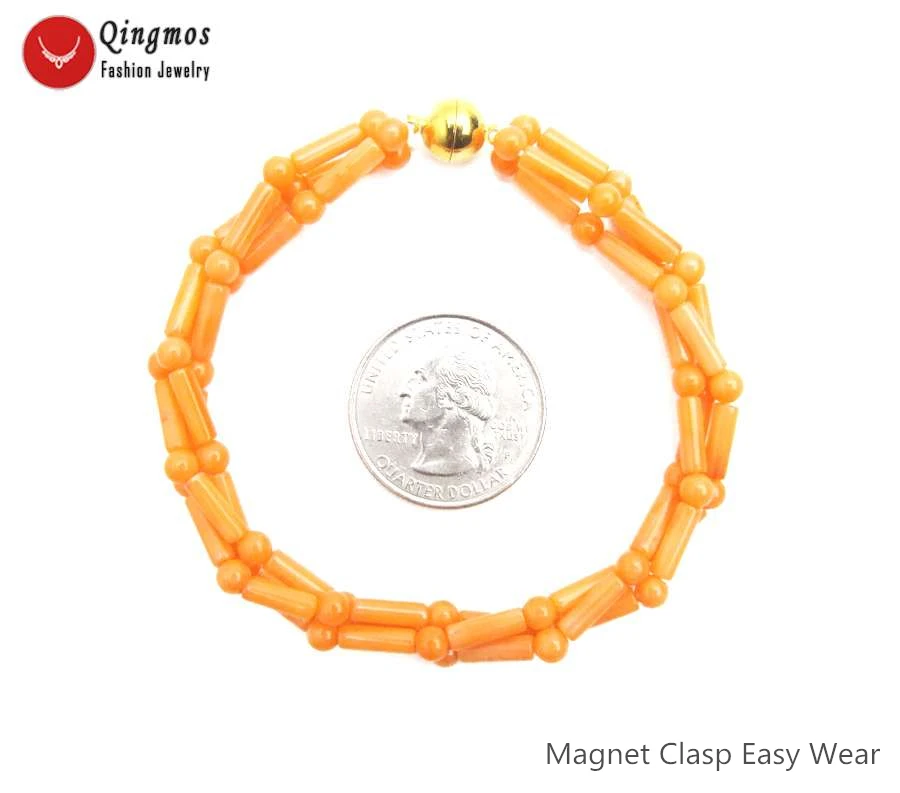 Fashion 3*9mm Thick Slice Natural Orange Coral Bracelet for Women with 4mm Round Jewelry 3 Strands Chokers 7.5'' | Украшения и