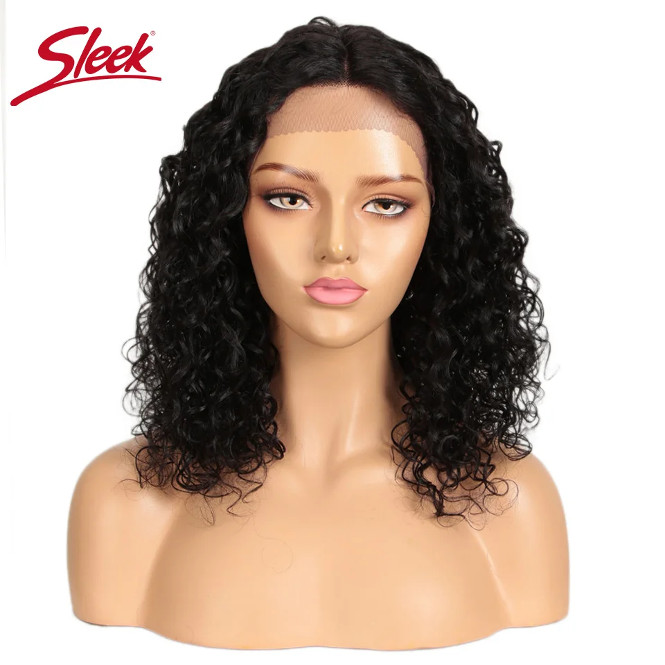 Sleek Curly Lace Human Hair Wigs 100% Remy Brazilian Hair Wigs U Part Lace Wigs Curly Bobo Human Hair Wigs 16 Inch Natural Wigs