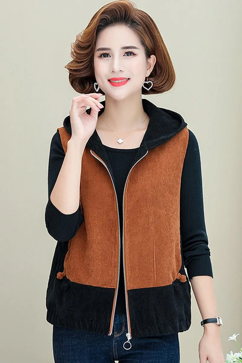 

Patchwork Women Spring Autumn Corduroy short Vest Coats Female Korean version All-match Loose Jacket Ladies Size Casual coat
