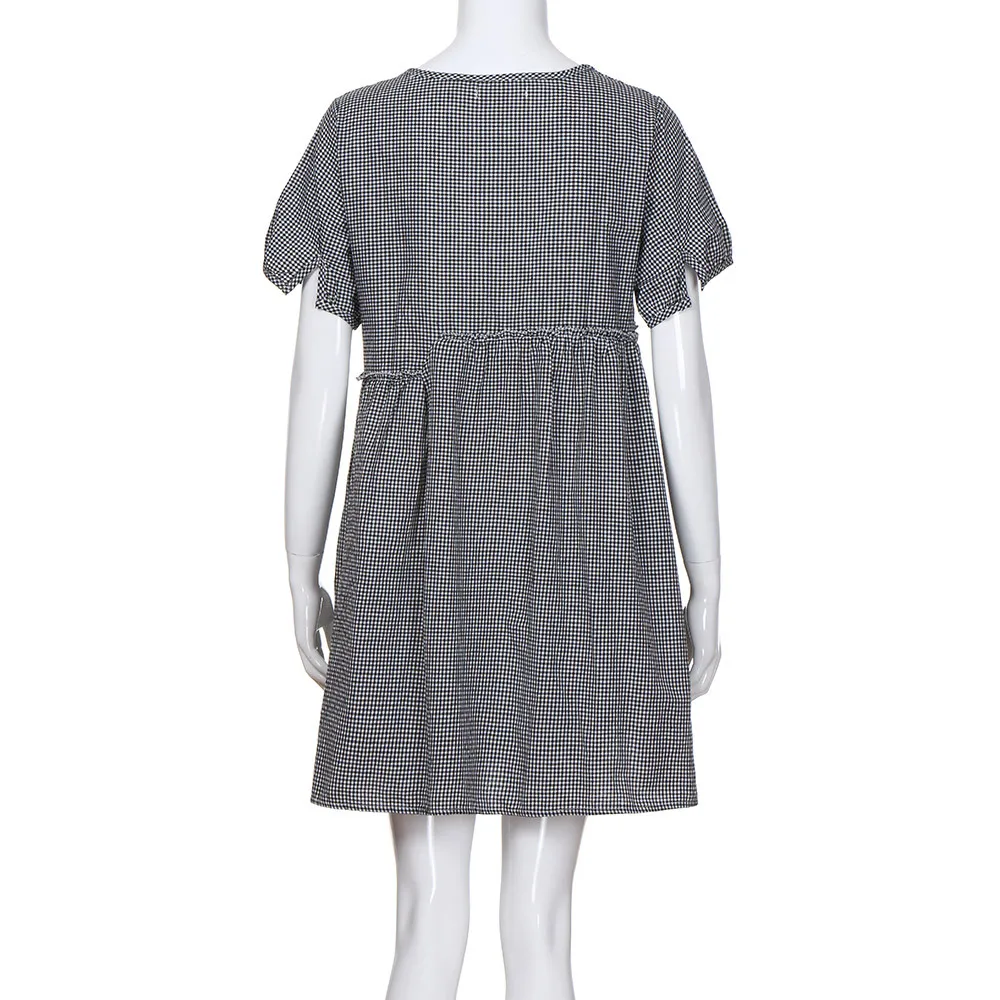 Женское платье с коротким рукавом Vadim круглым вырезом клетчатое хлопковое