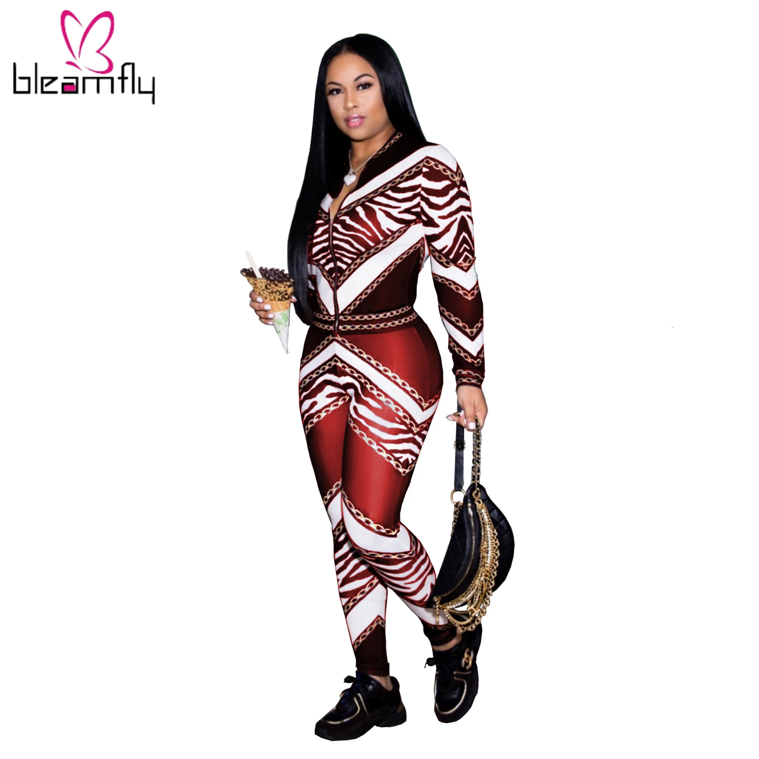 Женский новый модный Тренч на молнии с цепочкой и полосками топ брюки карандаш