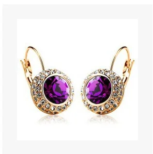 gold purple Новое поступление Женская мода Kate Middleton круглый милый кубический циркон чешский кристалл серьги - Окраска металла: gold purple