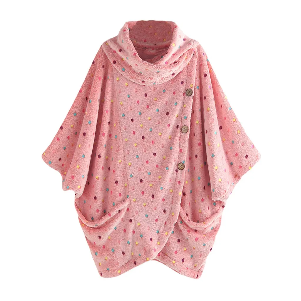 Модные женские плюшевые блузки с длинным рукавом узор в горошек круглый вырез