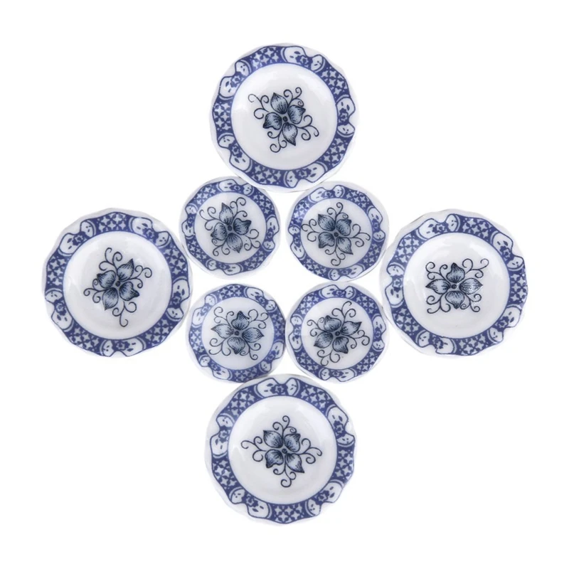 

15Pcs 1/12 Dollhouse Miniature Dining Ware Porcelain Tea Set with 1:12 Dollhouse Miniature Furniture Wooden Kitchen Set