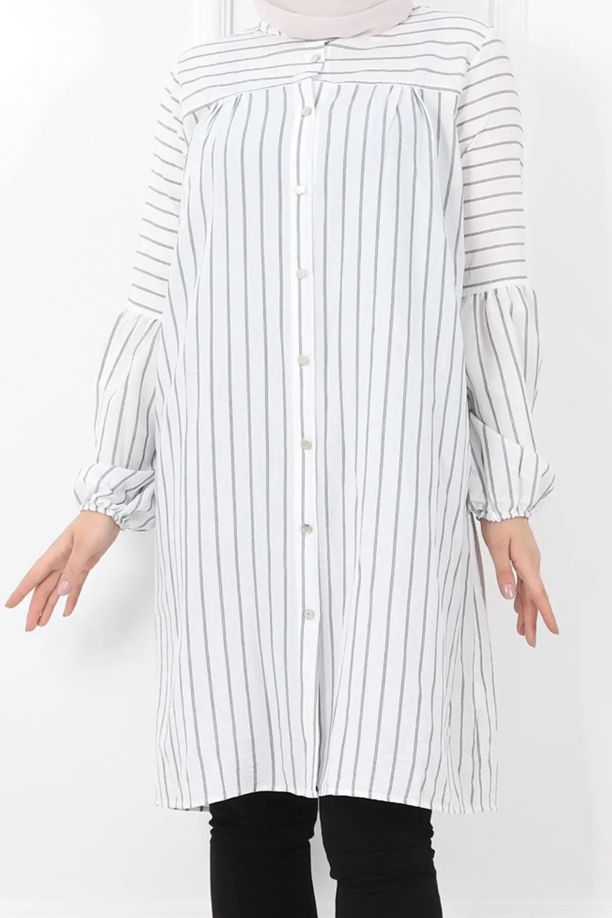 

Women's Black Stripe Tunic Shirt Muslim Tunic 2021 Fashion