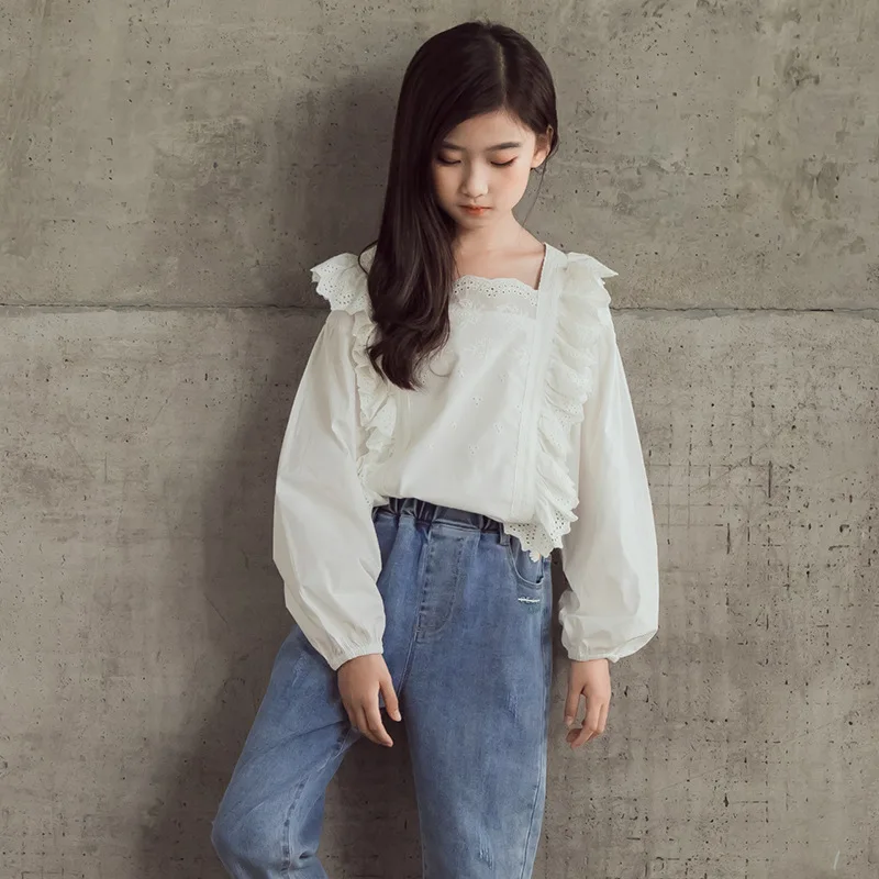 

Autumn Teenage Girls Blouse Shirts Big Girl Blouses Children Shirt Kids Clothing For Girls Clothes Tops White Long Sleeve Blouse