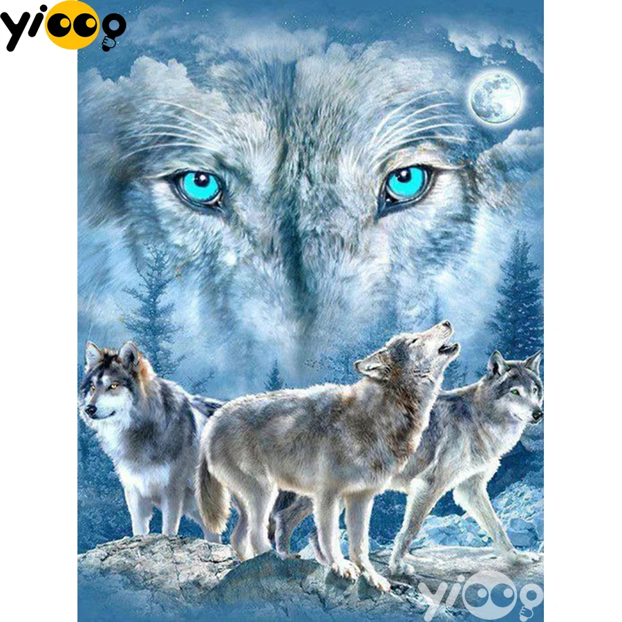 

Full Square/Round Diamond Embroidery Moonlight Wolves 5D Diamond Painting Rhinestone Mosaic Home Decor Gift AX2952