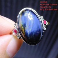 natural pietersite blue adjustable ring namibia cat eye chatoyant rare 925 sterling silver aaaaa