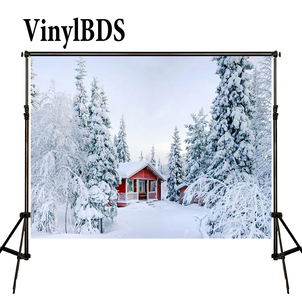 

VinylBDS фотография Фон 7x5 футов красный дом лес пейзаж фотографии фоны белый снег зима фон для фотостудии