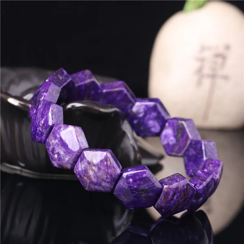 

Natural Charoite Rectangular Bracelet Bangle Handmade Aura Energy Stone Jewelry Men and Women Elastic Bracelet