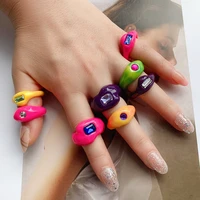 trendy y2k dripping oil rings hand painted geometric irregular open rings for women girls party jewelry gifts for friends