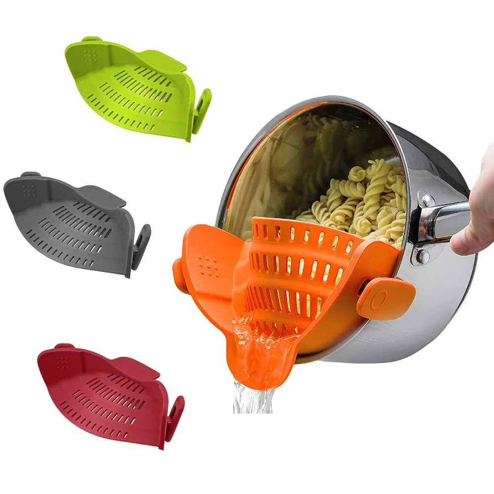 

Силиконовый дуршлаг с зажимом дуршлаг для кастрюли для кастрюль, мисок, пасты, удобные инструменты для еды, кухонные аксессуары, кухонные пр...