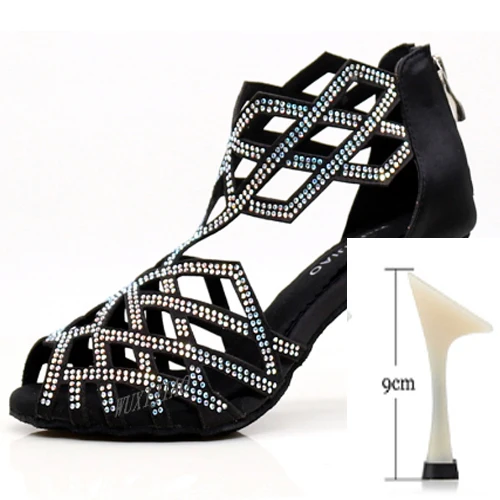 black heel 9cm WUXIJIAO/черные стразы; женская обувь; джазовые кроссовки; Танцевальная обувь на высоком каблуке; стразы; обувь для латинских танцев - Цвет: black heel 9cm