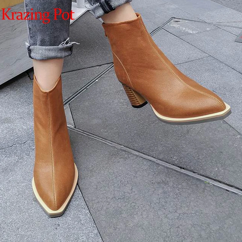 Ботильоны Krazing pot женские из натуральной кожи офисные пикантные Ботинки Челси на