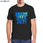 Футболка унисекс Shark Week 2021 для мужчин и женщин, забавные футболки с изображением акул и букв, мужские негабаритные уличные футболки из 100% хлопка, мягкие топы