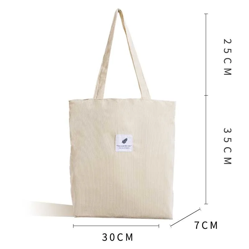 

MABULA Casual Foldable Corduroy Shopping Bag High Quality Eco friendly Reusable Grocery Tote Handbag Lightweight Shoulder Bags