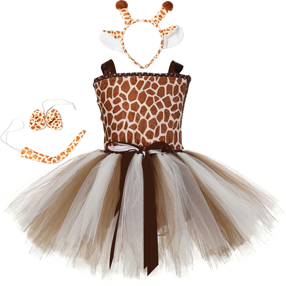 

1Set Giraffe Girls Tutu Dress Outfit Zoo Animal Kid Christmas Costumes Toddler Baby Girl Performance Birthday Jungle Party Dress