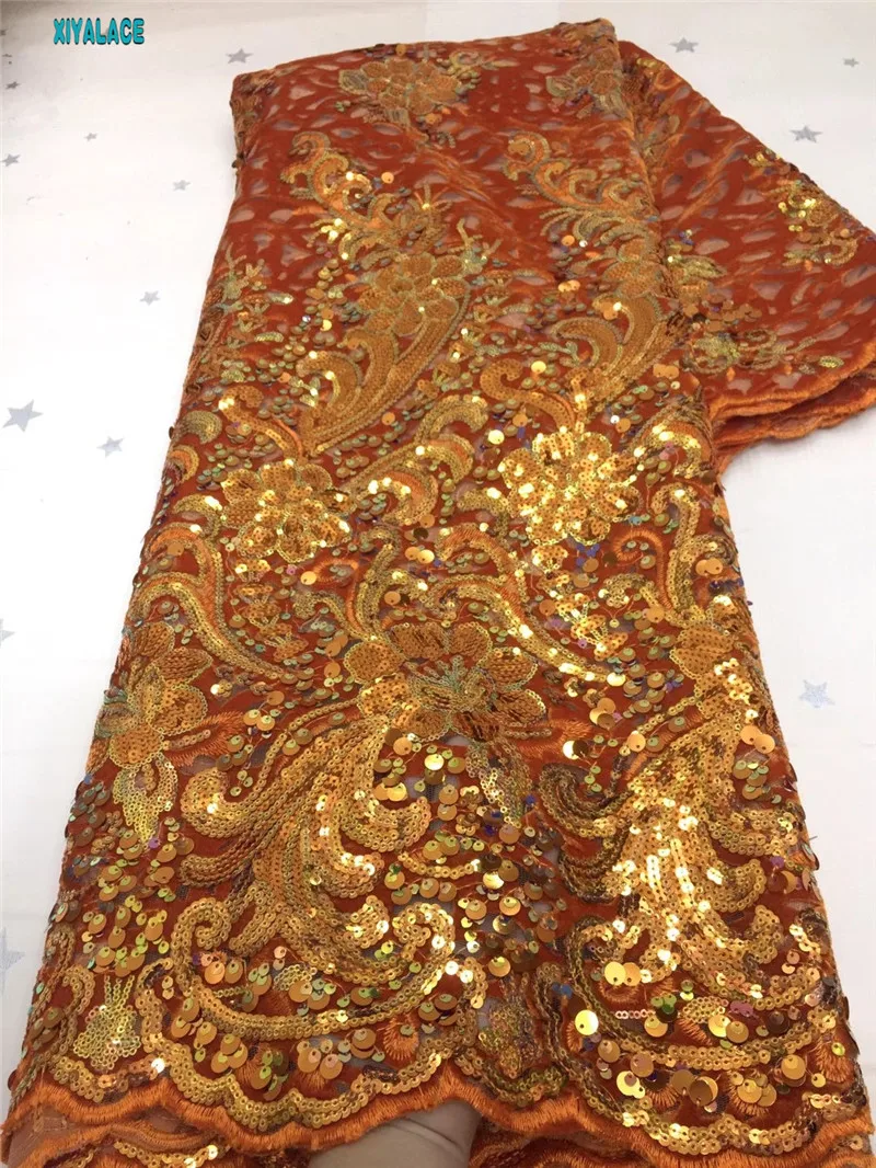 

African velvet lace fabric high quality french nigeria lace fabric with sequins for african lace material 5yards NI4572