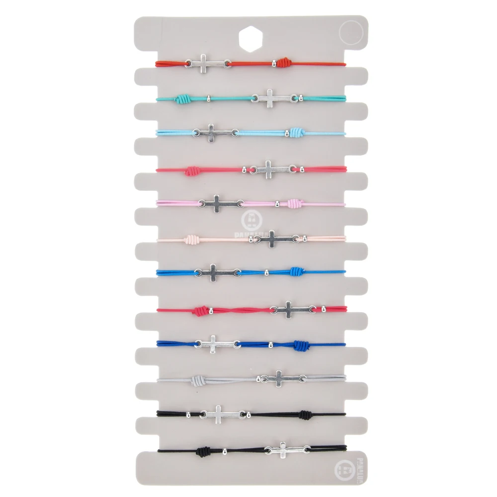 12pcs/lot Star Heart Charms Braided Bracelet for Women Child Elastic Adjustable Rope Chain Fatima Hand Yoga Anklet Jewelry - Окраска металла: B2486 A