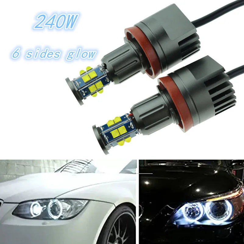 Светодиодные лампы для передних фар H8 с 6 Сторонами ангельскими глазками авто Canbus