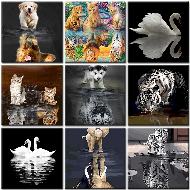 

Dog Painting By Numbers Animal Oil Diy Drawing Canvas Picture HandPainted Coloring Kits Reflection Paint Gift Acrylic Adult Wall