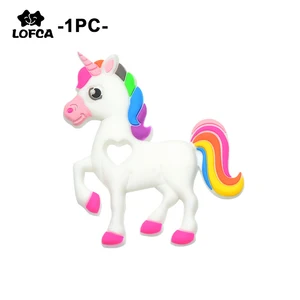 Силиконовый Прорезыватель для зубов LOFCA в виде единорога, детская игрушка для прорезывания зубов, не содержит Бисфенол А, мягкая жевательная игрушка для изготовления ожерелья, цепочка с зажимом для соски
