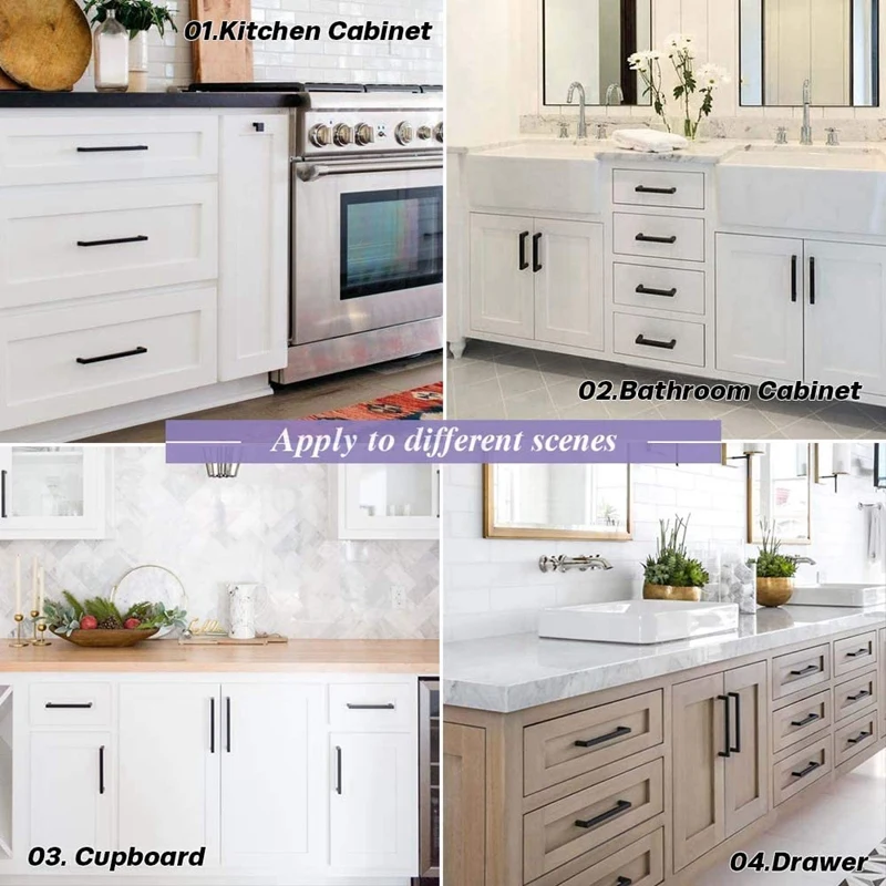 

20Pack Black Square Bar Cabinet Pull Drawer Handle Stainless Steel Handle for Kitchen and Bathroom Cabinets Cupboard