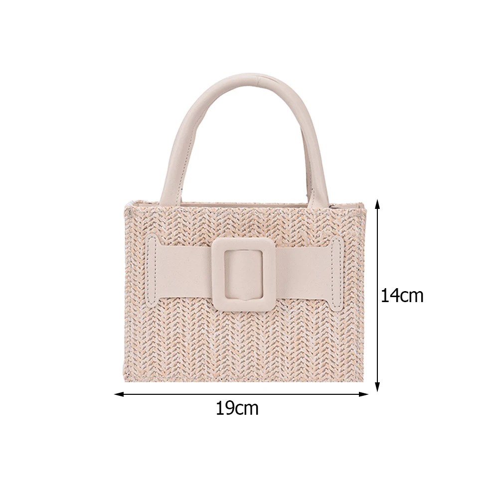 

Women Fashion Elegant Straw Handbag Ladies Leather Splicing Summer Beach Holiday Shoulder Bag Woven Top-Handle Chain Totes