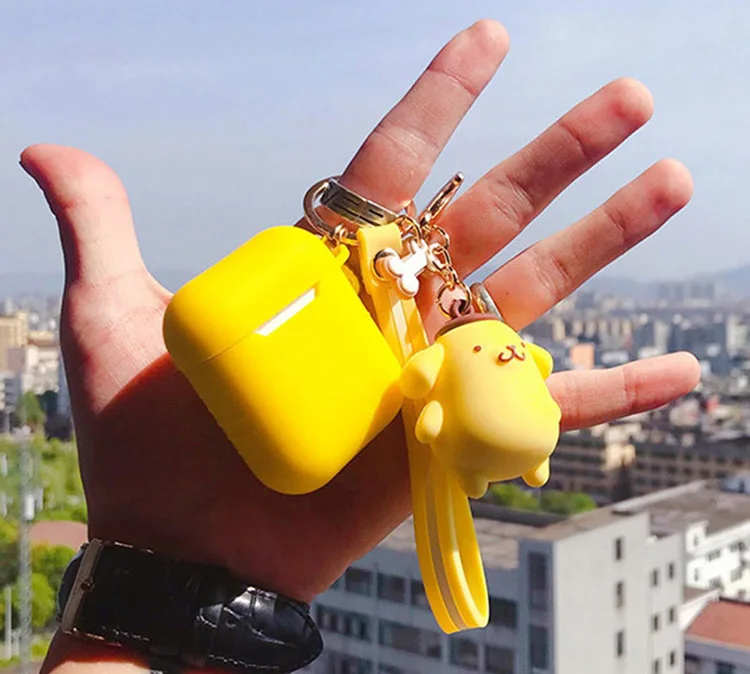 Мультяшный брелок Hello Kitty для Apple AirPods 1 чехол милый KT кот Кролик Лягушка куклы Брелоки Кольцо силиконовый чехол для зарядки AirPods