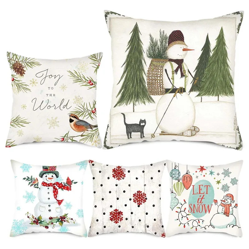 Fuwatacchi Снеговик Подушка Чехлы полиэстер Наволочки Рождественская елка подарок