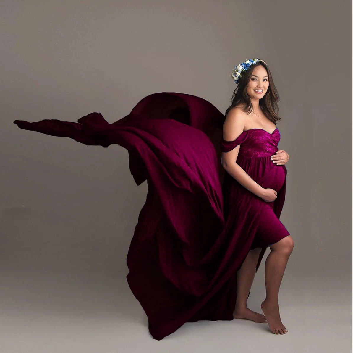 Maternity Dresses for Photo Shoot Baby Shower Chiffon Lace Blue Green CrimsonPregnancy ShootingTulle Elegant Grossesse Vestidos enlarge