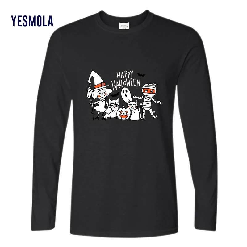 

Рубашка YESMOLA для Хэллоуина для мужчин, футболка с мультяшным принтом на Хэллоуин, осень 100%, хлопок, для мужчин и женщин, повседневная искусственная кожа