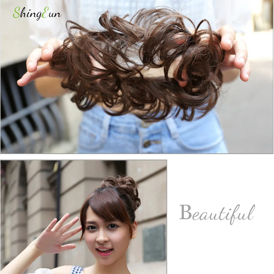 Грязные резинки для волос булочка наращивания вьющиеся волосы парик женщин Updo