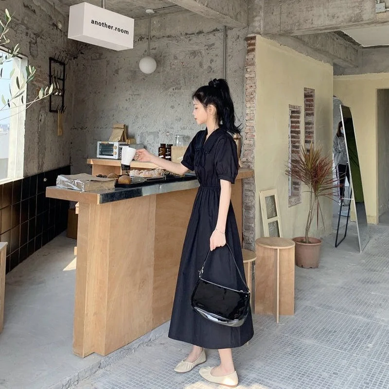 

Short Sleeve Dress Women Black n Style Simple Sweet Girls Summer Vestidos De Mujer Vintage Casual Elegant Chic Streetwear