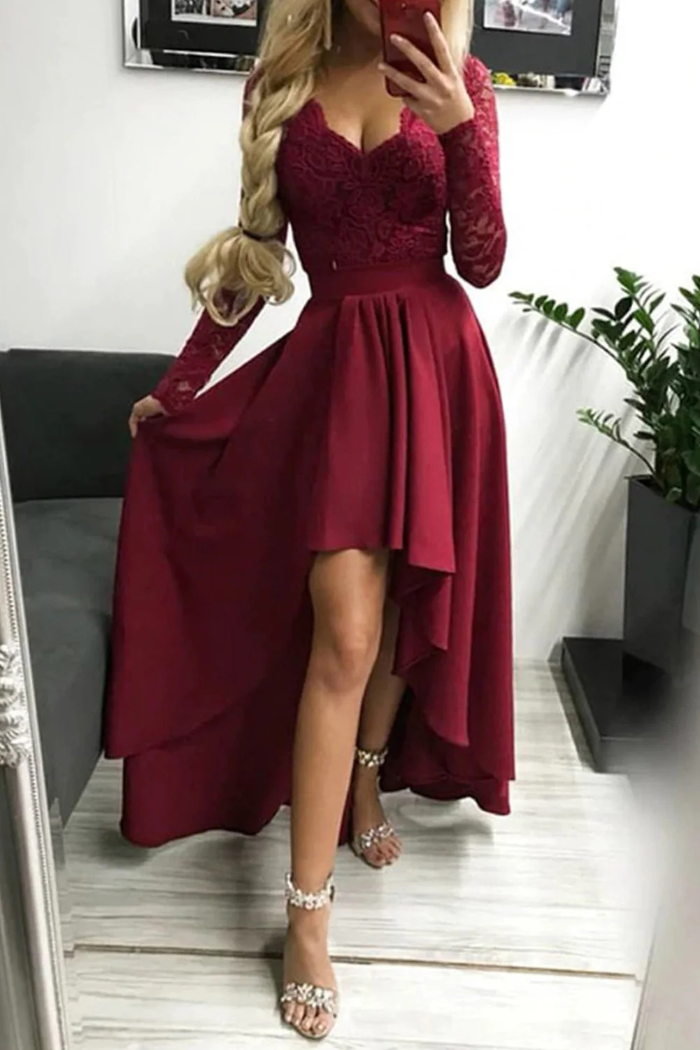 ADEWEL летнее платье женское с длинным рукавом сексуальное кружевное v образным