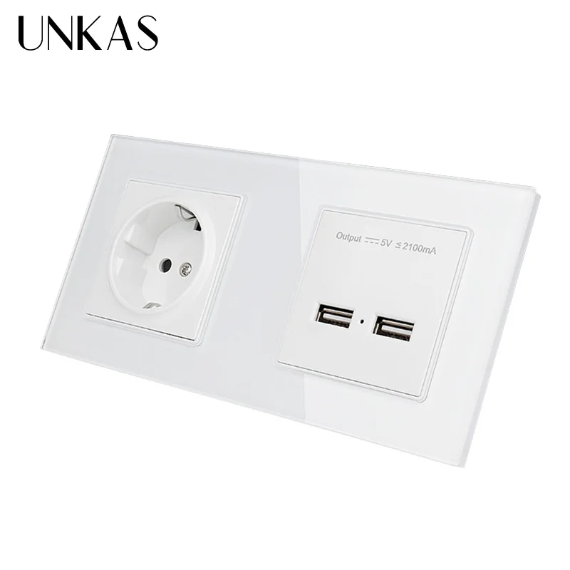 UNKAS ЕС электрическая розетка с зарядное устройство для автомобиля двумя портами