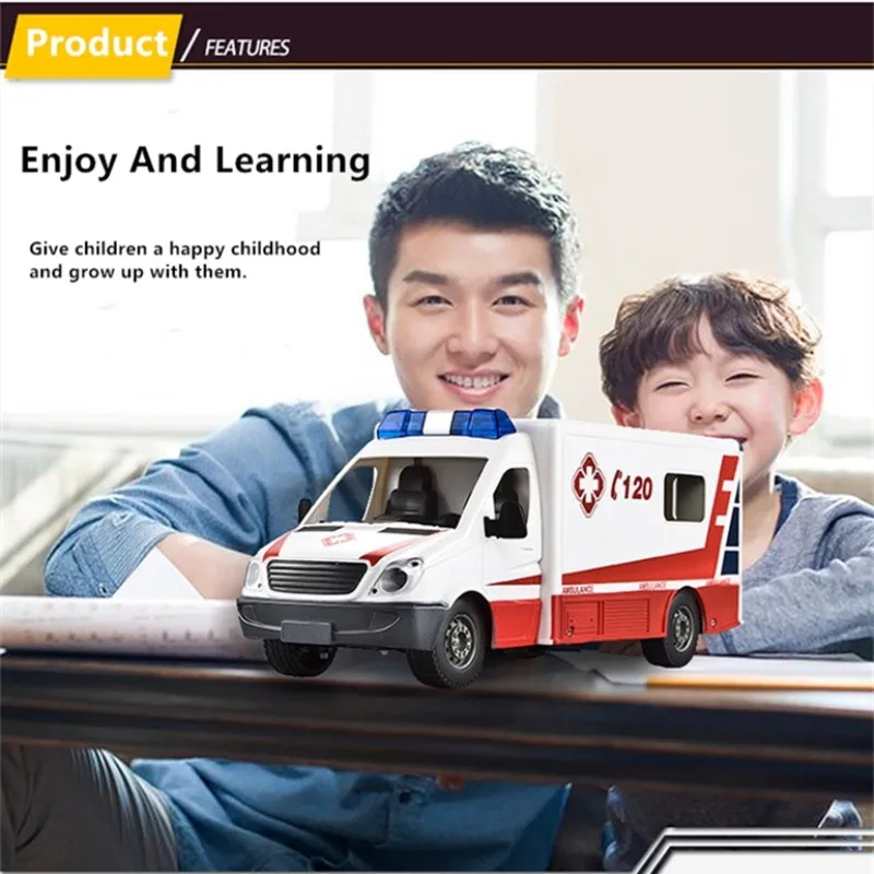 Double E  RC car 2.4G Remote Control Ambulance emergency Car toy Openable Door high simulation Sound effect  ambulance car gift enlarge