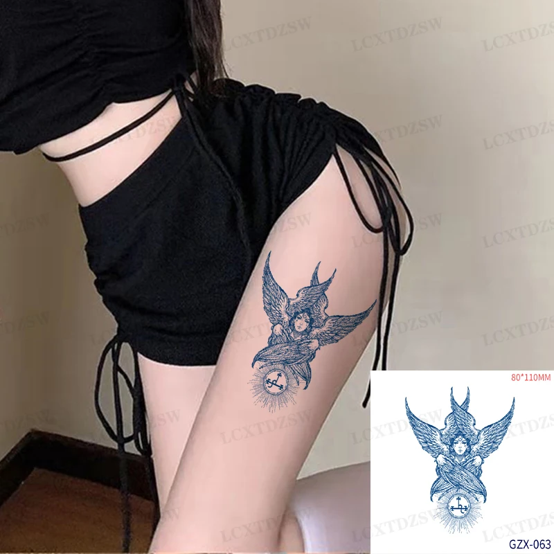 Blue Small Flower Fake Tattoo Stickers For Women Arrow Rose Peony Temporary Tattoos Water Transfer Art Edges Tatoos Girl Men