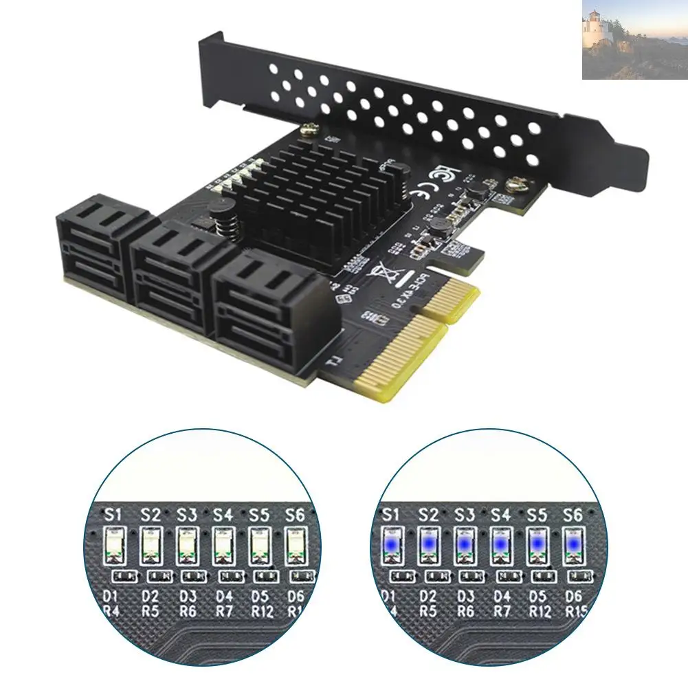 

6 Port SATA III PCIe Expansion Card 6Gbps SATA 3.0 to PCI-e 4X Controller Card PCI Express Adapter Converter with Bracket