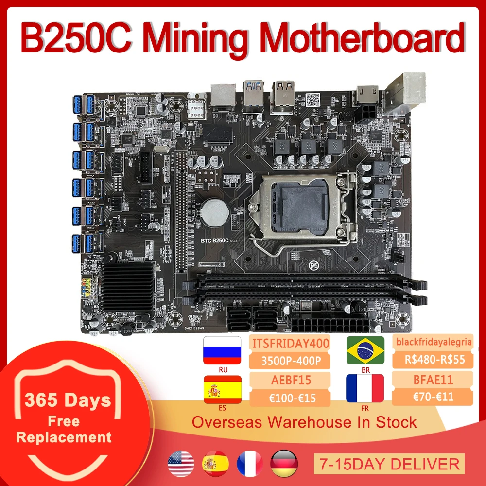 Материнская плата B250C для майнинга BTC 12 * PCIE в разъем графической карты USB3.0 LGA1151