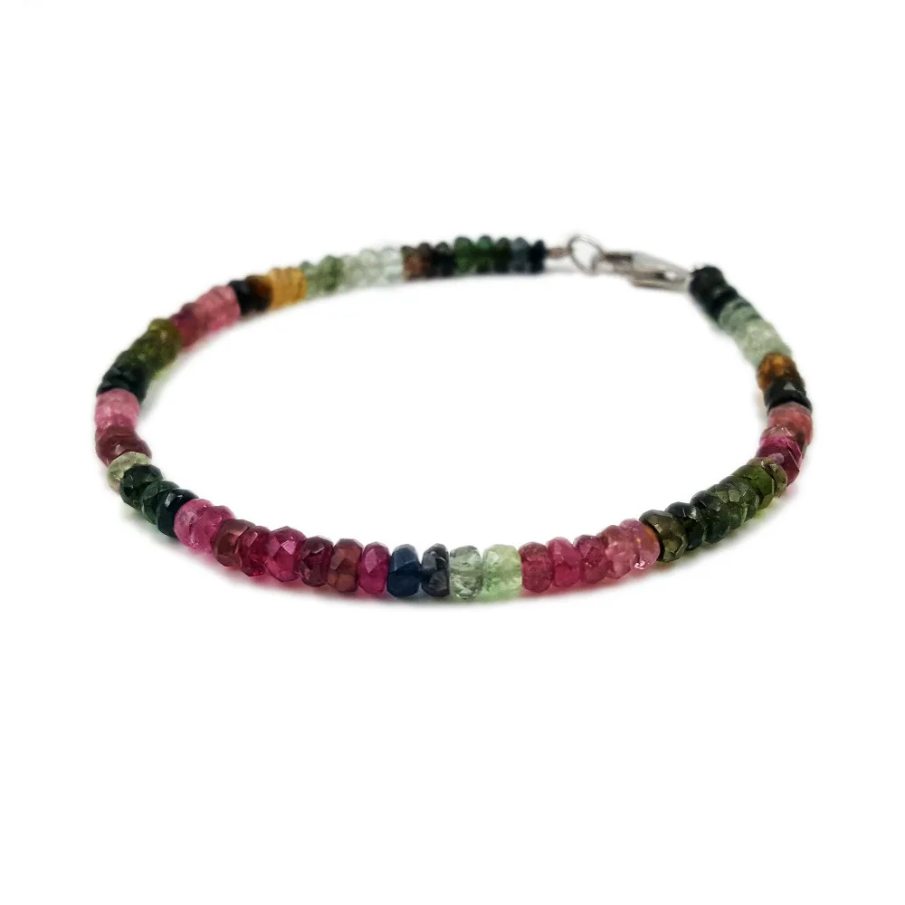 

Lily Jewelry Rainbow Tourmaline 925 Sterling silver clasp Bracelet Total size about 7''/7.5''/8''