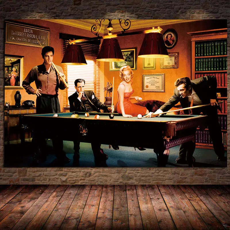 Современный классический кинопостер Elvis Presley хумфри Богарт игра в бильярд холст