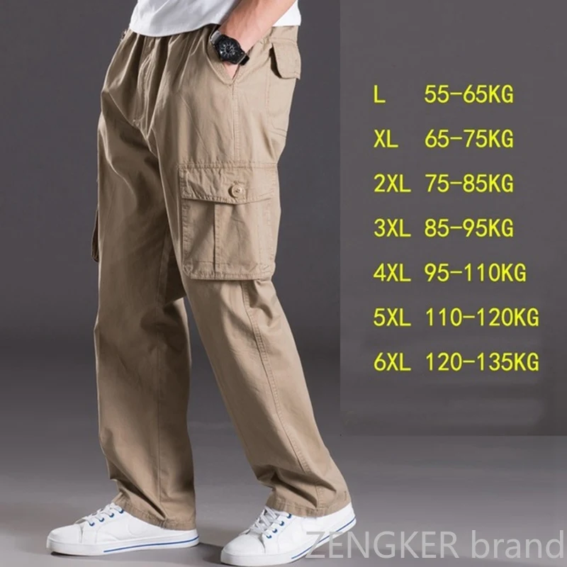 Брюки мужские весенне-летние, тонкие, повседневные, размера плюс, с несколькими карманами, штаны оверсайз, эластичные от AliExpress WW