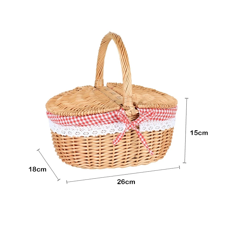 

Country Style Wicker Picnic Basket Hamper with Lid and Handle & Liners for Picnics, Parties and BBQs