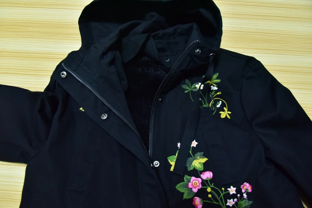 

New Autumn and Winter Embroidered Windbreaker Jacket with Removable Inner Liner Cotton Coat