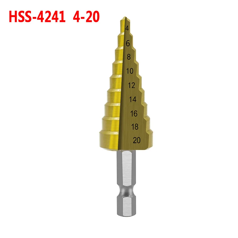 4-20mm Hexagon HSS шаг сверла титановое покрытие 4-12 мм 4-22 мм 4-32 мм конус отверстие резак 1/" Шестигранная ручка треугольник ручка бит для металла дерева - Цвет: 4-20mm Hexagon