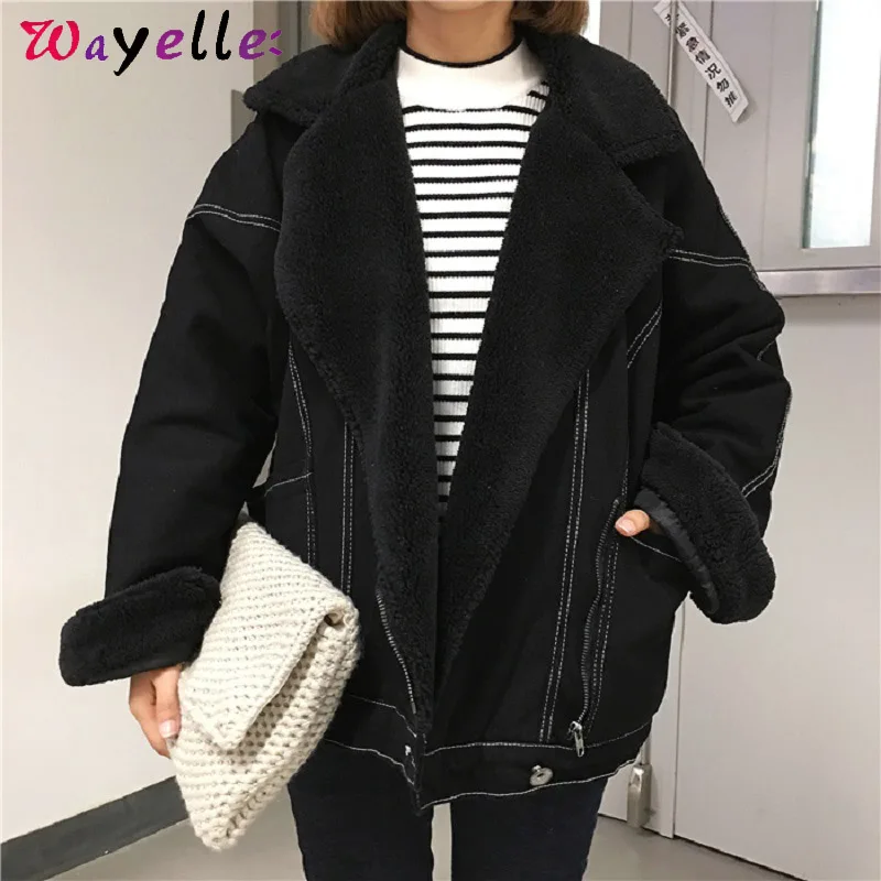 Пальто из овечьего меха Женская куртка Кореи плюс бархат толстая джинсовая