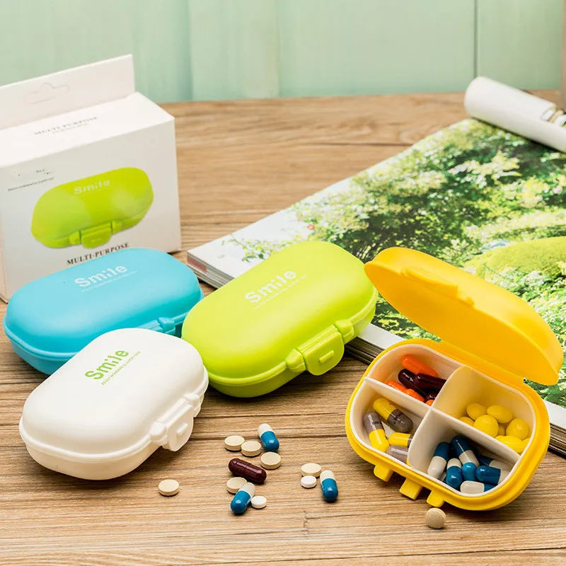

Portable 4 Compartment Medicine Box Outdoor Travel Home Medicine Box Fixed Box Sealed Storage Box Pill Box